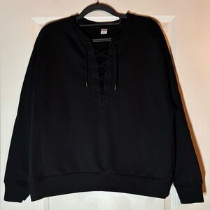 Old Navy | Lace-Up Crew-Neck Sweatshirt in Black Size Medium